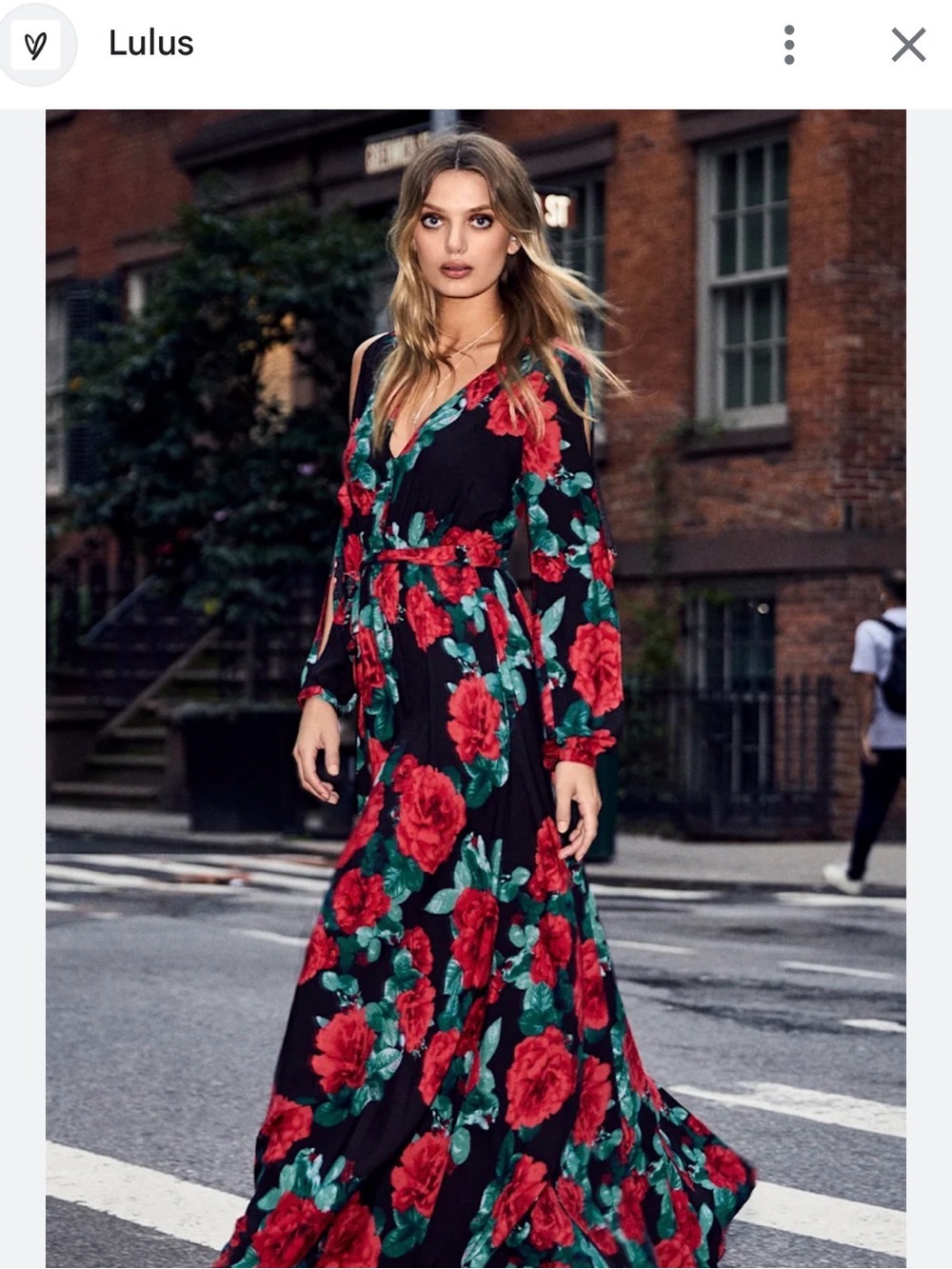 Lulu's Black Maxi Wrap Dress with Red Roses and Green Leaves - Picture 3 of 6